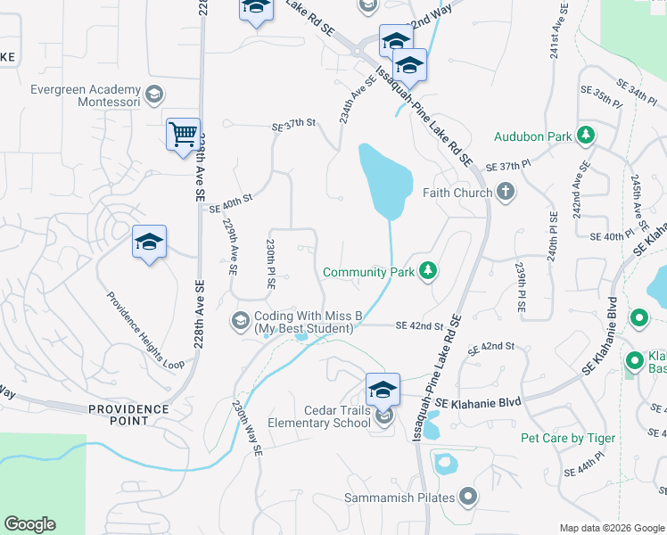 map of restaurants, bars, coffee shops, grocery stores, and more near 4024 232nd Avenue Southeast in Issaquah