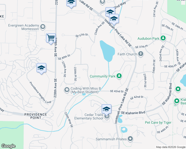 map of restaurants, bars, coffee shops, grocery stores, and more near 4024 232nd Avenue Southeast in Issaquah