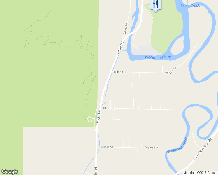 map of restaurants, bars, coffee shops, grocery stores, and more near 8541 Icicle Road in Leavenworth