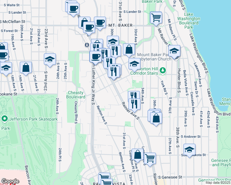 map of restaurants, bars, coffee shops, grocery stores, and more near in Seattle