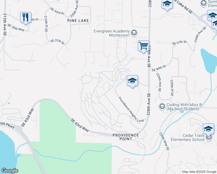 map of restaurants, bars, coffee shops, grocery stores, and more near 22435 Southeast Highland Lane in Issaquah