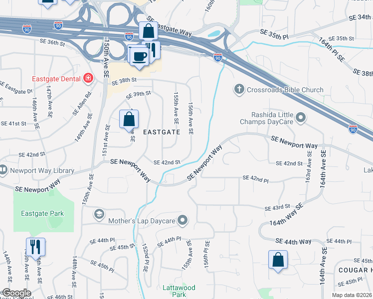 map of restaurants, bars, coffee shops, grocery stores, and more near 4071 156th Avenue Southeast in Bellevue