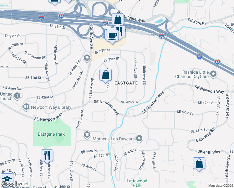 map of restaurants, bars, coffee shops, grocery stores, and more near in Bellevue