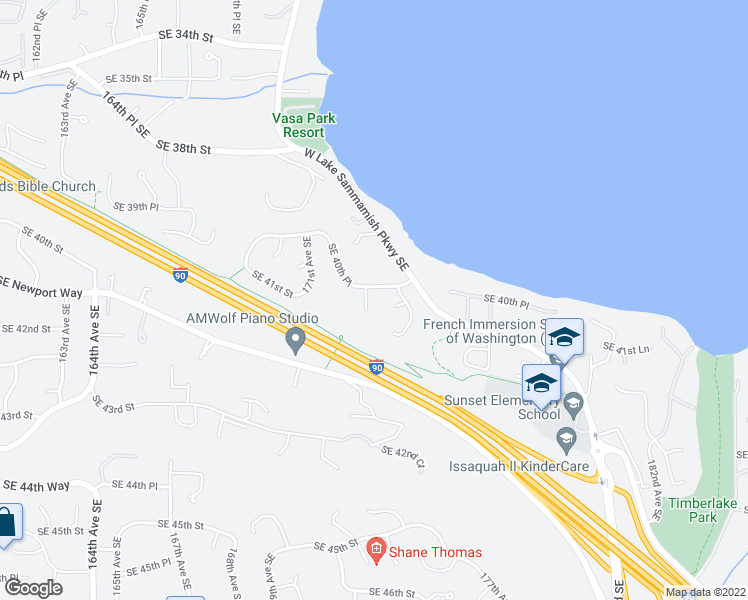 map of restaurants, bars, coffee shops, grocery stores, and more near 17219 Southeast 40th Place in Bellevue