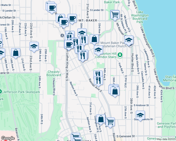 map of restaurants, bars, coffee shops, grocery stores, and more near in Seattle