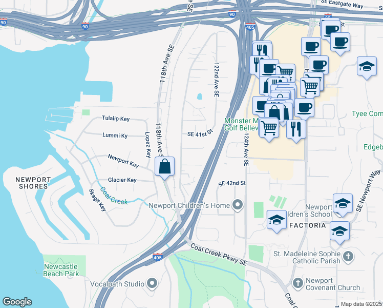 map of restaurants, bars, coffee shops, grocery stores, and more near 4202 120th Avenue Southeast in Bellevue