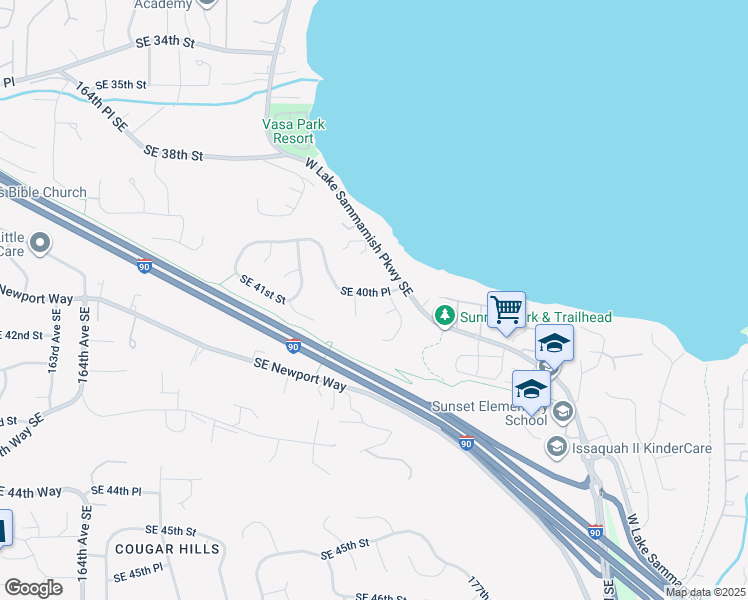 map of restaurants, bars, coffee shops, grocery stores, and more near 17219 Southeast 40th Place in Bellevue