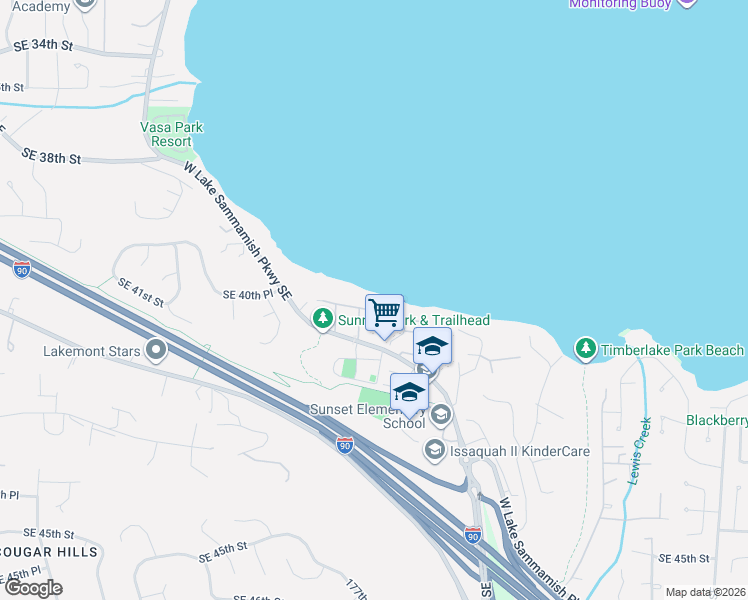 map of restaurants, bars, coffee shops, grocery stores, and more near 17714 Southeast 40th Place in Bellevue