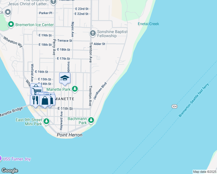 map of restaurants, bars, coffee shops, grocery stores, and more near 1334 Jacobsen Boulevard in Bremerton