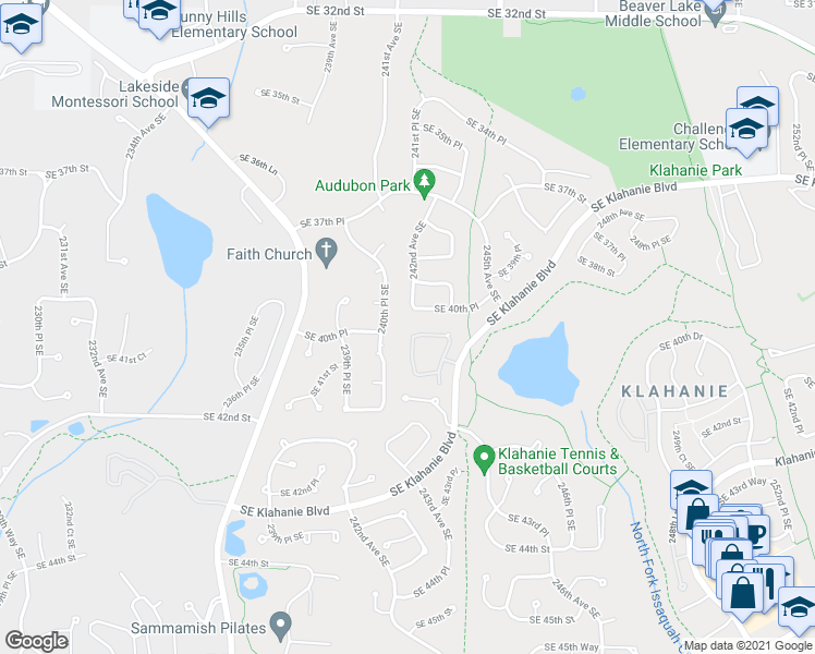 map of restaurants, bars, coffee shops, grocery stores, and more near 24205 Southeast 40th Place in Issaquah