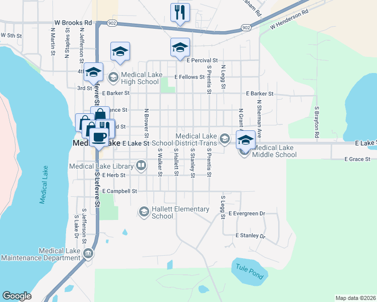map of restaurants, bars, coffee shops, grocery stores, and more near 112 South Stanley Street in Medical Lake