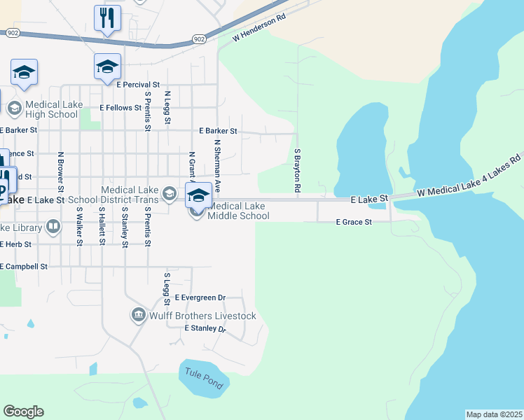 map of restaurants, bars, coffee shops, grocery stores, and more near 1228 East Lake Street in Medical Lake