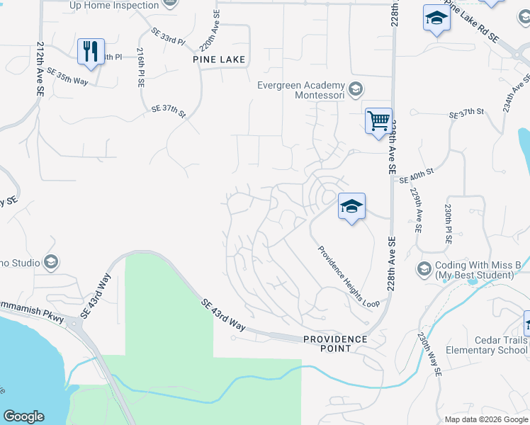 map of restaurants, bars, coffee shops, grocery stores, and more near 4033 Providence Point Drive Southeast in Issaquah