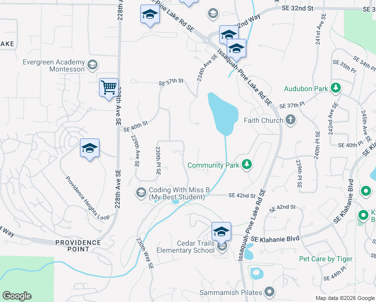 map of restaurants, bars, coffee shops, grocery stores, and more near 4024 232nd Avenue Southeast in Issaquah