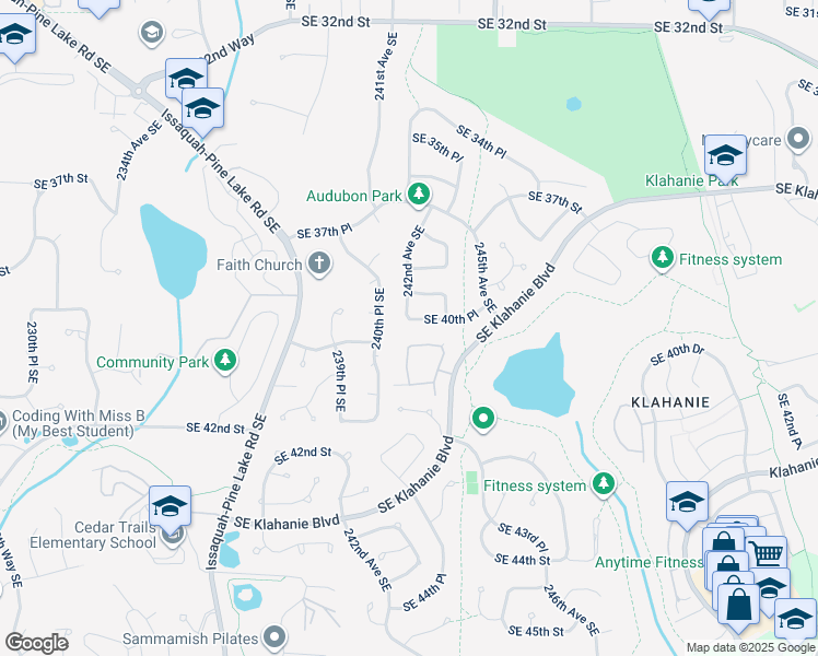 map of restaurants, bars, coffee shops, grocery stores, and more near 24205 Southeast 40th Place in Issaquah