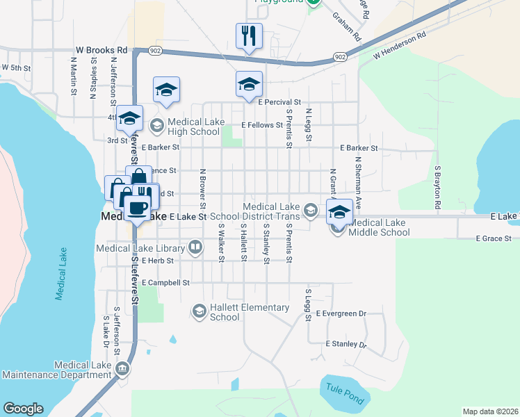 map of restaurants, bars, coffee shops, grocery stores, and more near 112 South Stanley Street in Medical Lake