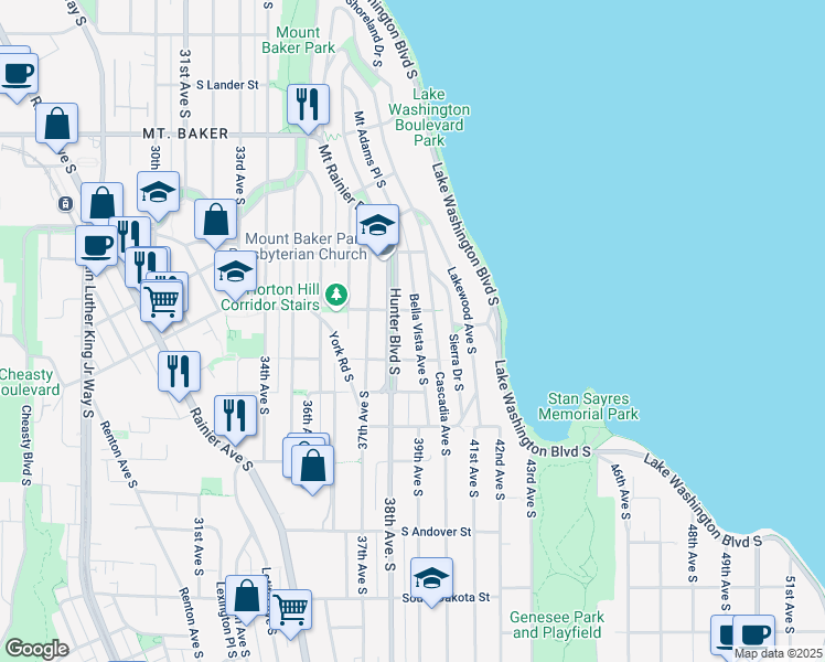 map of restaurants, bars, coffee shops, grocery stores, and more near in Seattle