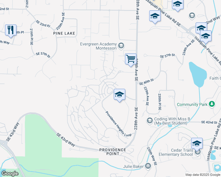 map of restaurants, bars, coffee shops, grocery stores, and more near 22508 Southeast 37th Terrace in Issaquah