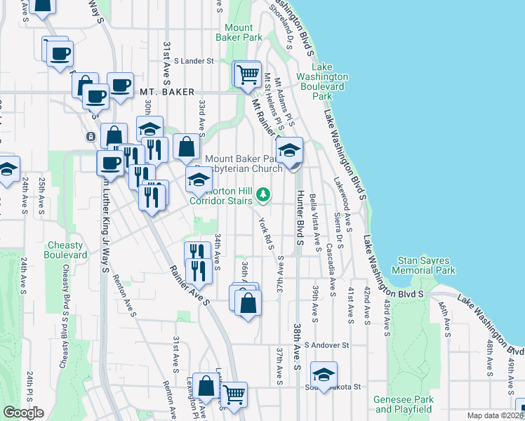 map of restaurants, bars, coffee shops, grocery stores, and more near 3240 36th Avenue South in Seattle
