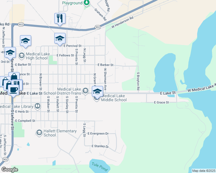 map of restaurants, bars, coffee shops, grocery stores, and more near 1110 East Ladd Street in Medical Lake