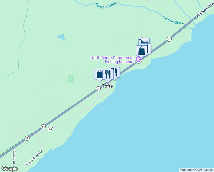 map of restaurants, bars, coffee shops, grocery stores, and more near Forest Route 1209 in Tofte