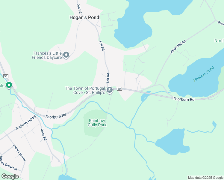 map of restaurants, bars, coffee shops, grocery stores, and more near 1119 Rainbow Gully Road in Portugal Cove-St. Philip's
