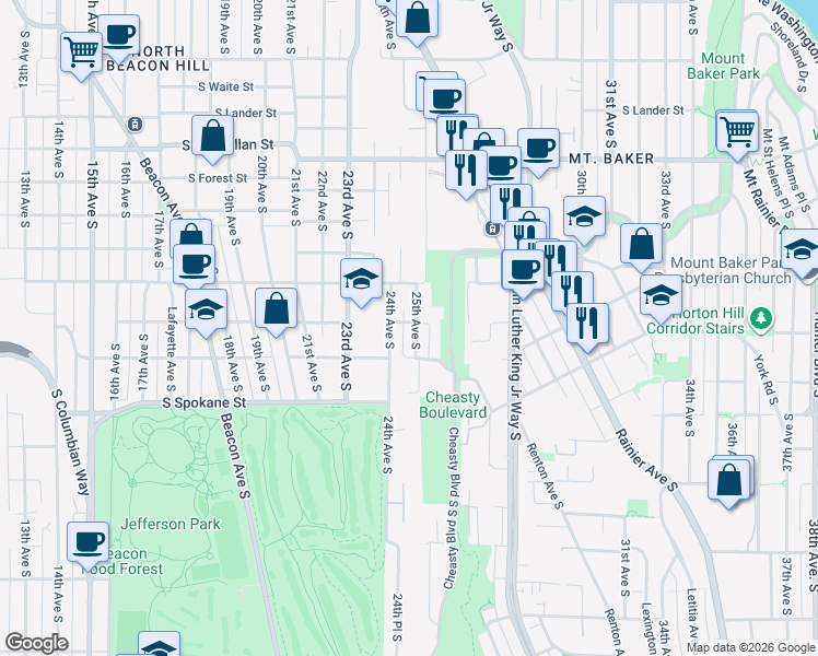 map of restaurants, bars, coffee shops, grocery stores, and more near 3303 25th Avenue South in Seattle
