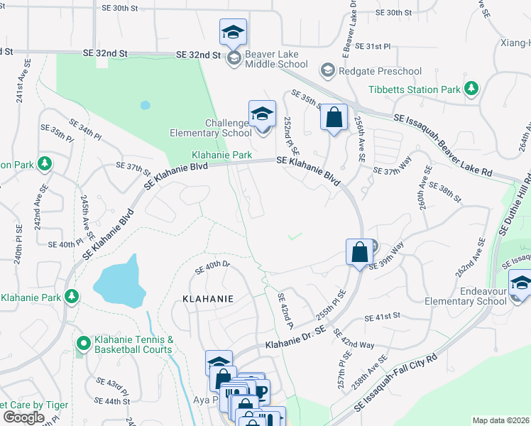 map of restaurants, bars, coffee shops, grocery stores, and more near 25025 Southeast Klahanie Boulevard in Sammamish