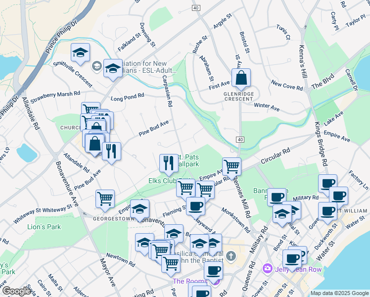 map of restaurants, bars, coffee shops, grocery stores, and more near 28 Carpasian Road in St. John's