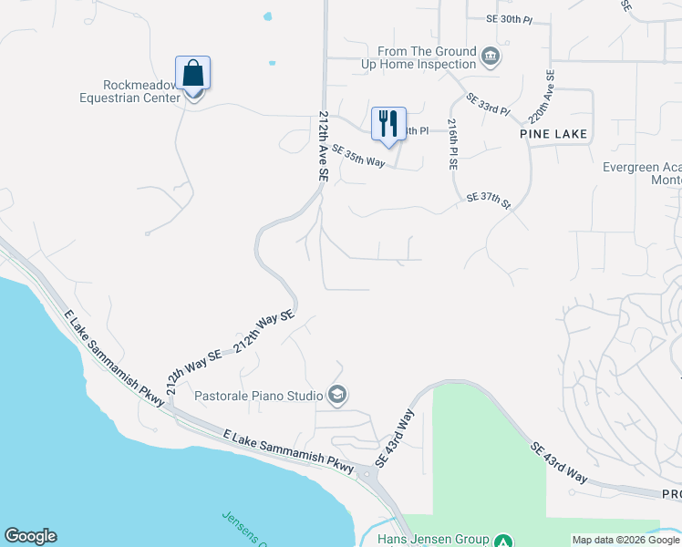 map of restaurants, bars, coffee shops, grocery stores, and more near 21219 Southeast 39th Street in Sammamish