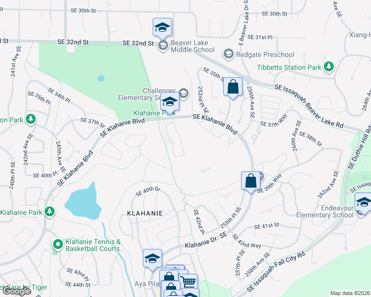 map of restaurants, bars, coffee shops, grocery stores, and more near 25025 Southeast Klahanie Boulevard in Issaquah