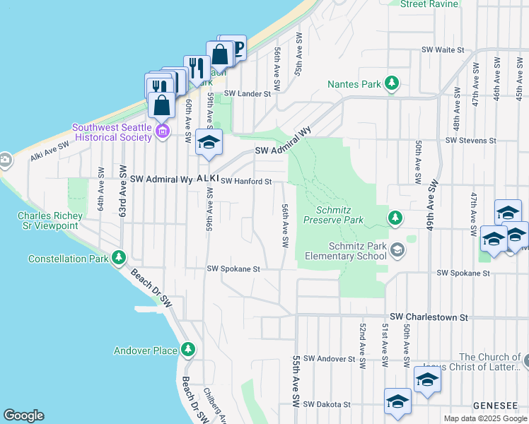 map of restaurants, bars, coffee shops, grocery stores, and more near in Seattle