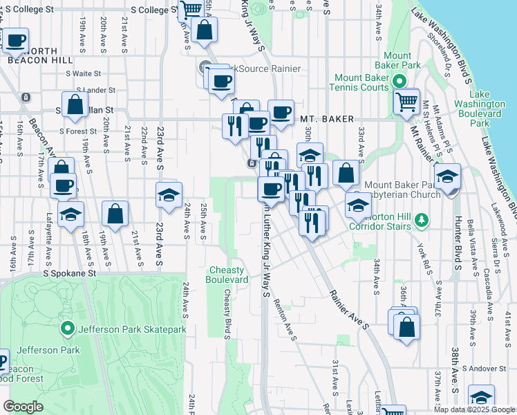 map of restaurants, bars, coffee shops, grocery stores, and more near 3301 27th Avenue South in Seattle