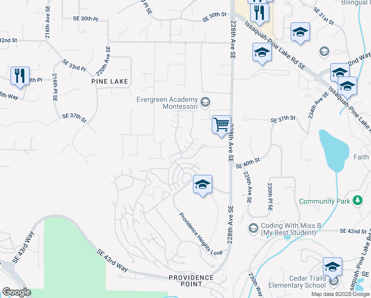 map of restaurants, bars, coffee shops, grocery stores, and more near 3652 224th Place Southeast in Issaquah