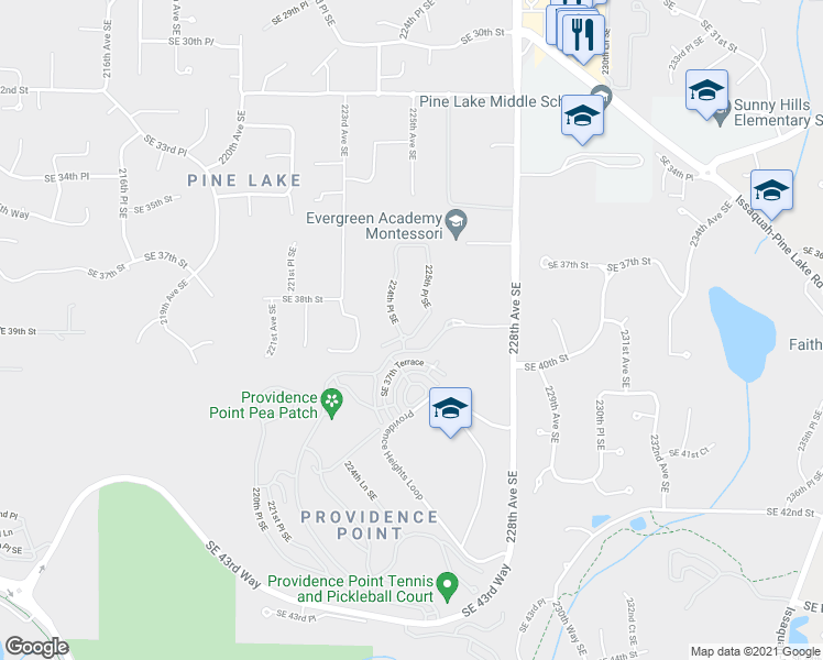 map of restaurants, bars, coffee shops, grocery stores, and more near 3652 224th Place Southeast in Issaquah