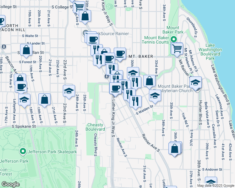 map of restaurants, bars, coffee shops, grocery stores, and more near 3109 Rainier Avenue South in Seattle