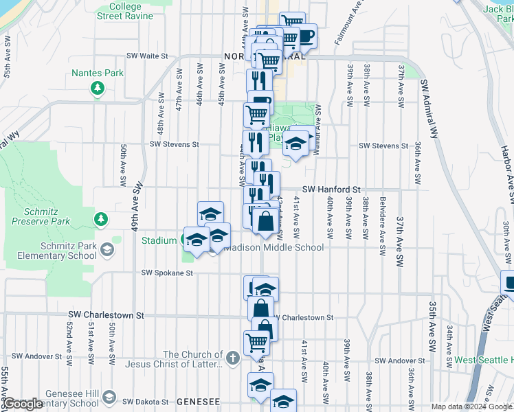 map of restaurants, bars, coffee shops, grocery stores, and more near in Seattle