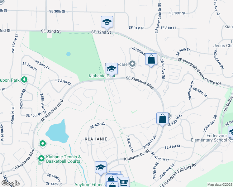 map of restaurants, bars, coffee shops, grocery stores, and more near 25025 Southeast Klahanie Boulevard in Issaquah