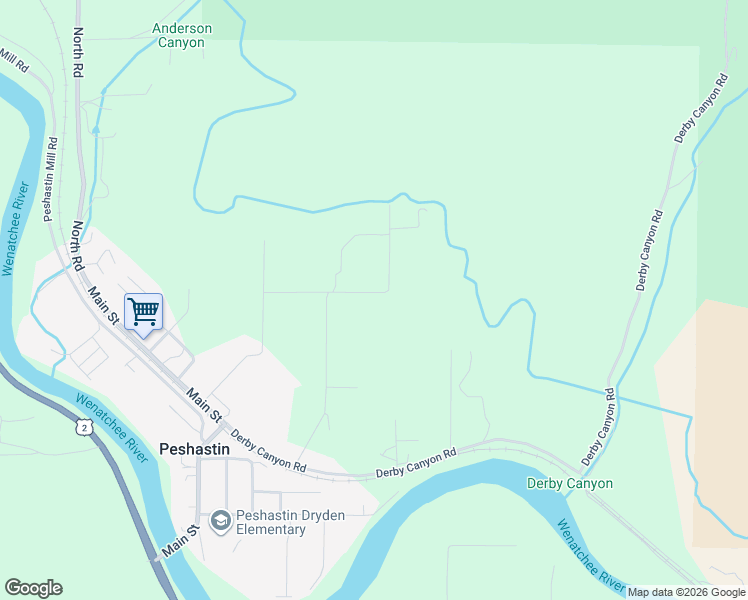 map of restaurants, bars, coffee shops, grocery stores, and more near 8654 Larson Road in Peshastin