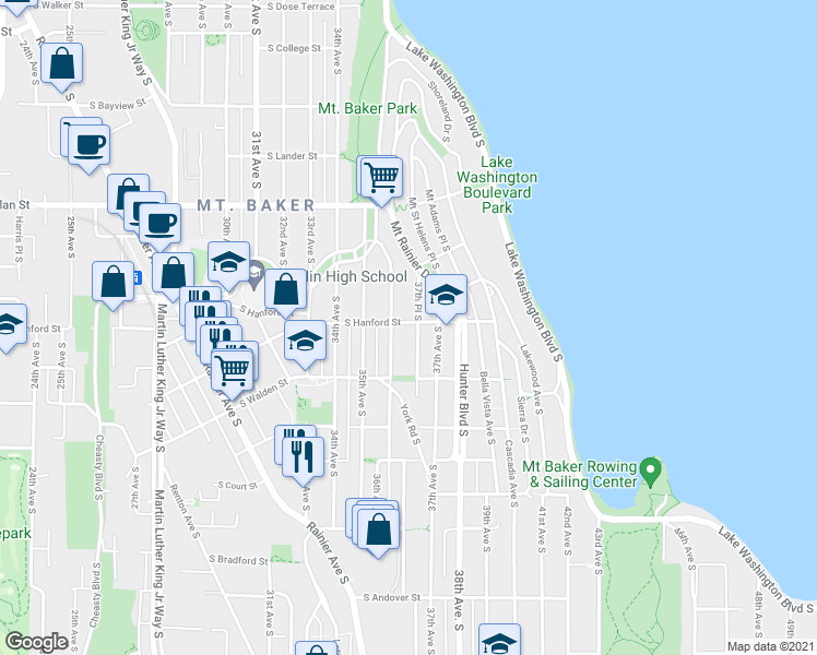 map of restaurants, bars, coffee shops, grocery stores, and more near 2974 36th Avenue South in Seattle