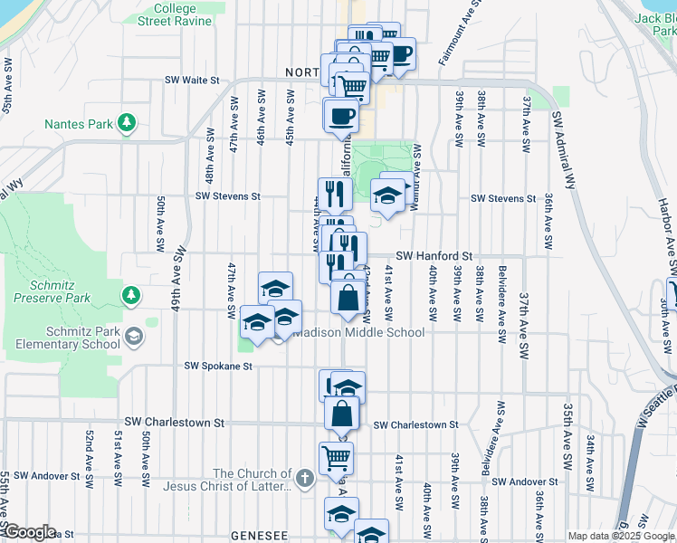 map of restaurants, bars, coffee shops, grocery stores, and more near in Seattle
