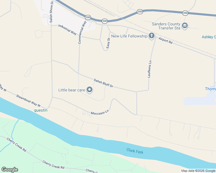 map of restaurants, bars, coffee shops, grocery stores, and more near Salish Bluff Drive in Thompson Falls