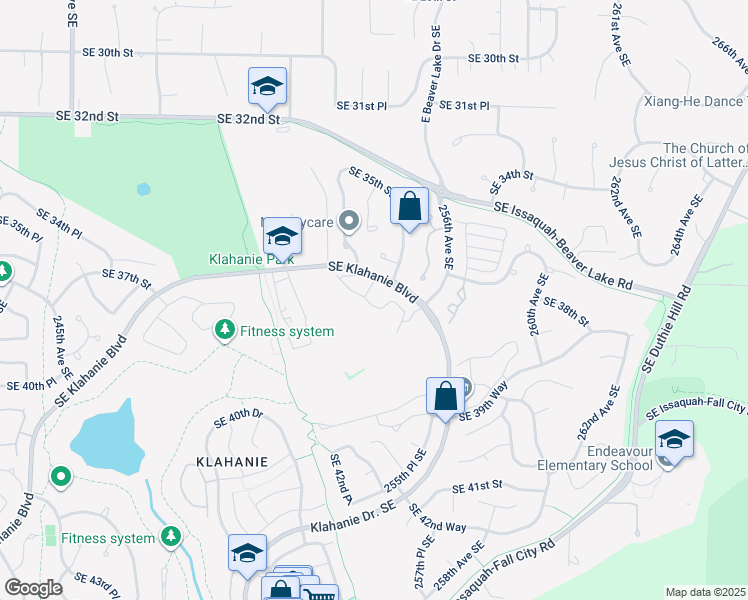 map of restaurants, bars, coffee shops, grocery stores, and more near 25235 Southeast Klahanie Boulevard in Issaquah