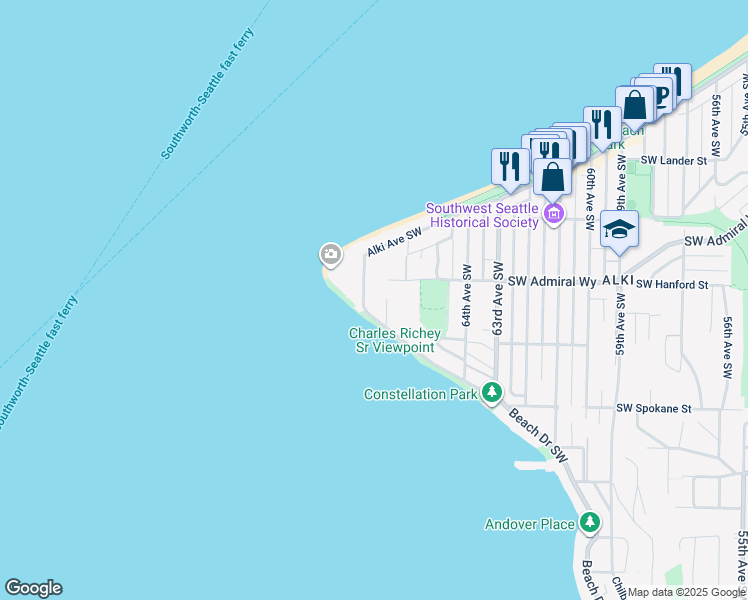 map of restaurants, bars, coffee shops, grocery stores, and more near 3217 Benton Place Southwest in Seattle