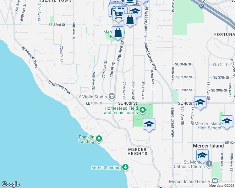 map of restaurants, bars, coffee shops, grocery stores, and more near 3772 78th Avenue Southeast in Mercer Island