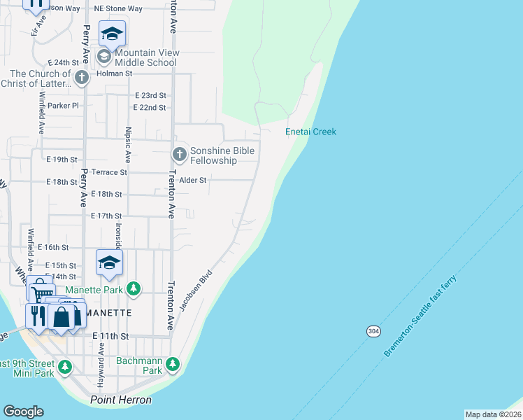 map of restaurants, bars, coffee shops, grocery stores, and more near 1710 Jacobsen Boulevard in Bremerton