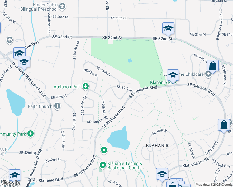 map of restaurants, bars, coffee shops, grocery stores, and more near 3728 246th Avenue Southeast in Issaquah
