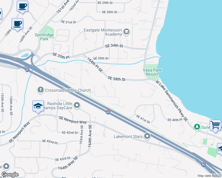 map of restaurants, bars, coffee shops, grocery stores, and more near 3833 166th Avenue Southeast in Bellevue