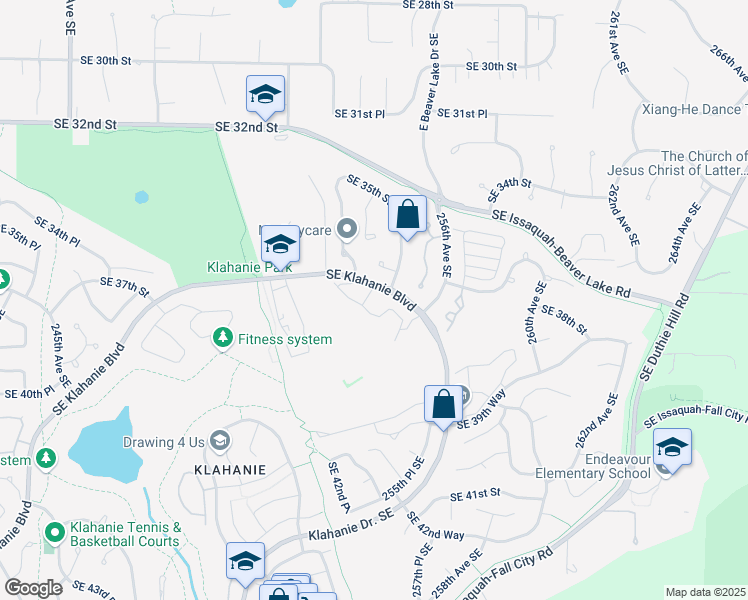 map of restaurants, bars, coffee shops, grocery stores, and more near 25235 Southeast Klahanie Boulevard in Issaquah