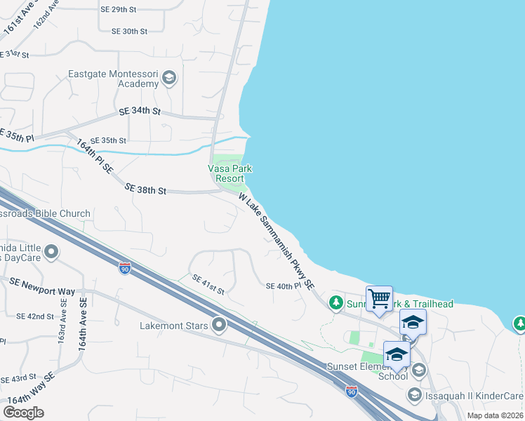 map of restaurants, bars, coffee shops, grocery stores, and more near 3828 West Lake Sammamish Parkway Southeast in Bellevue